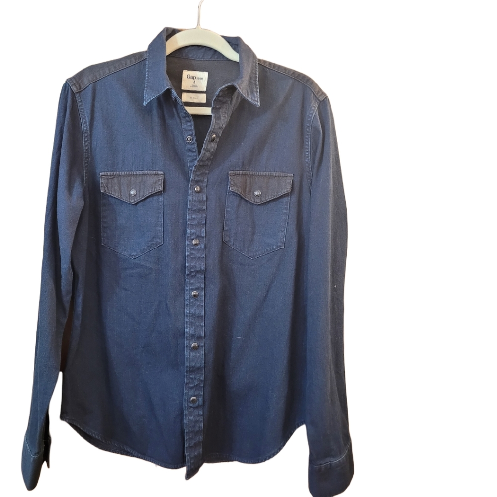 Gap 1969 dark blue and gray denim western long sleeve shirt M